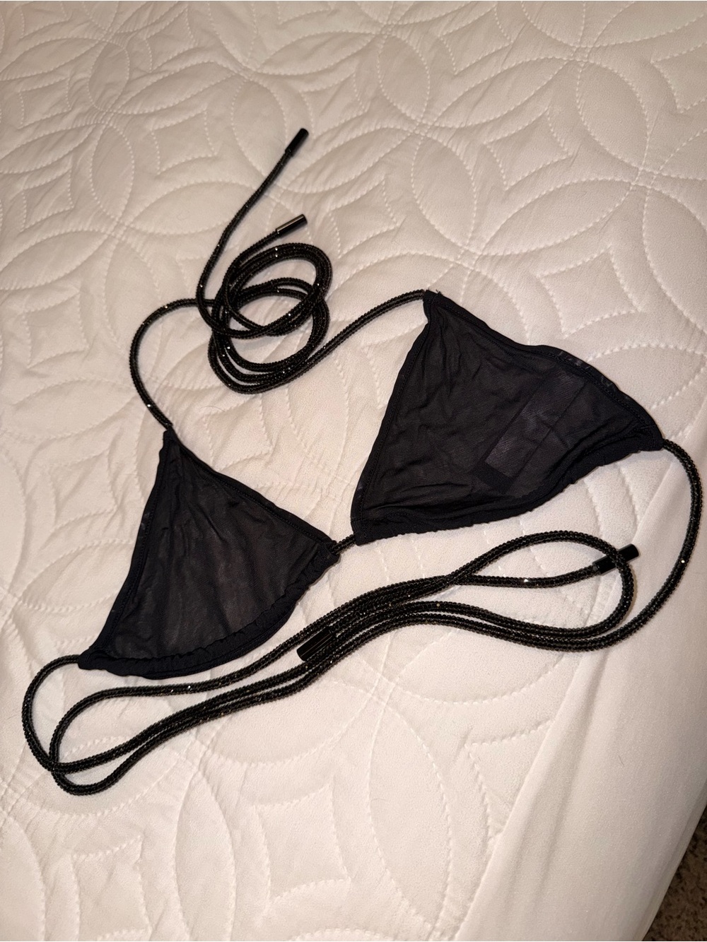 SKIMS Black Sheer Mesh Rhinestone Wrap Triangle Bralette M